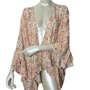 Lush Floral Patterned Cardigan - Cream and Orange